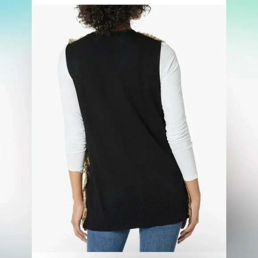 Bailey 44 Faux Fur Trim‎ Vest Black Knit Womens S Small Anthropologie Mob Wife